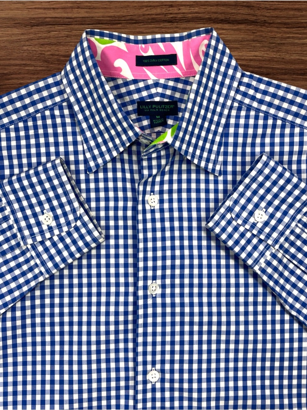 Lilly Pulitzer Blue & White Gingham Button-Down Dress Shirt. Medium